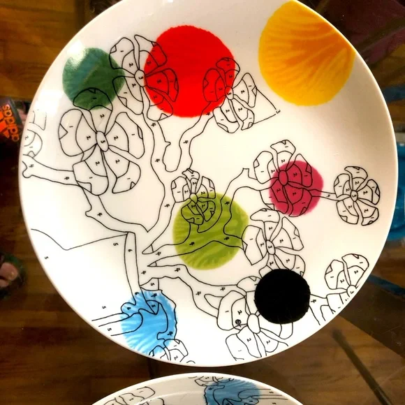 😍 ANTHROPOLOGIE TREY SPEEGLE ‘PAINT BY NUMBERS’ SET OF 4 SALAD/DESERT PLATES!🌟